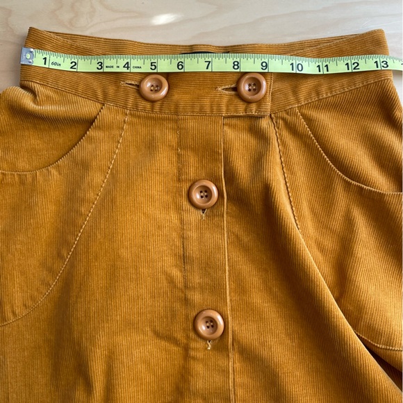 Hell Bunny Corduroy Mini Skirt Size XS Mustard Yellow High Waist 100% Cotton - Picture 10 of 11